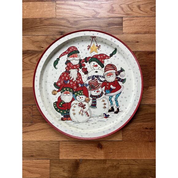 Wim Schimmer Potpourri 1995 Metal Christmas Santa’s Snowmen Serving Tray 13.5” - Picture 1 of 5